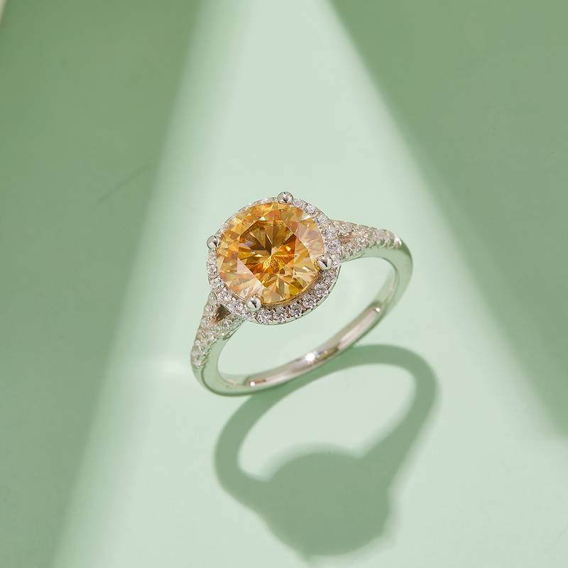 双臂圆包S925银镀白金MoissaniteWomen's Ring3.0ctD级